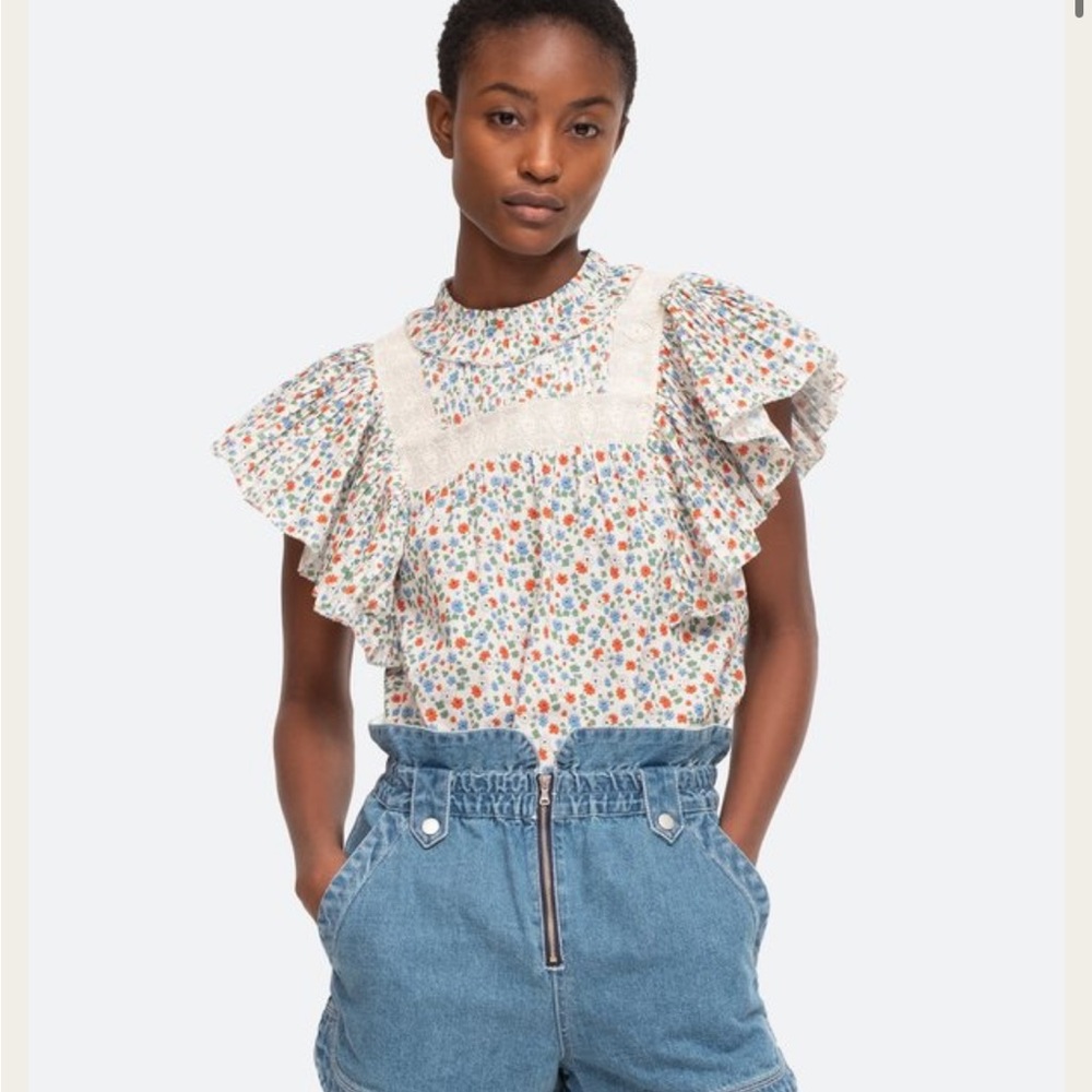 SEA NY floral ruffle sleeve shirt
